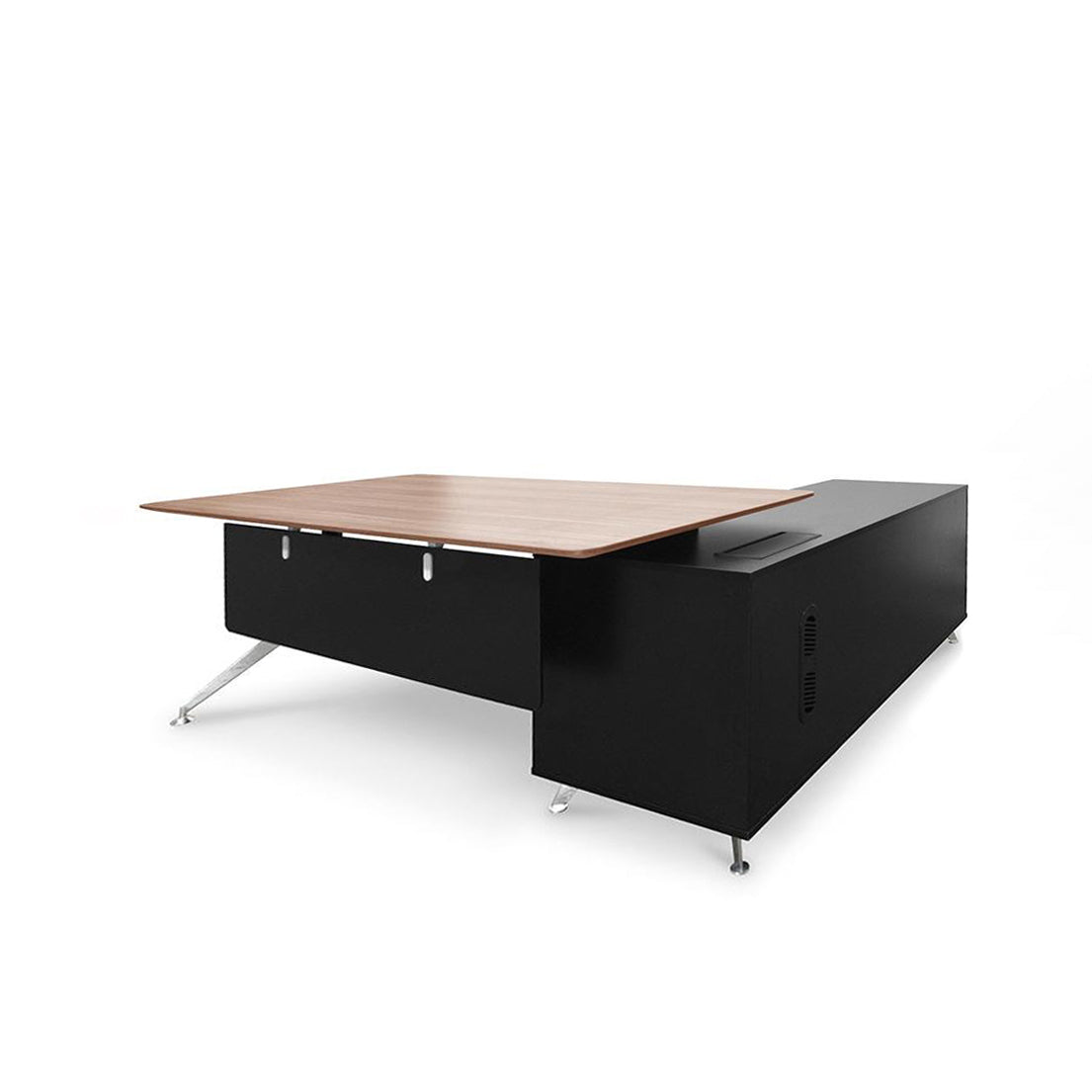 1.95m Executive Office Desk Left Return - Walnut - Black-Office Desks-Calibre-Prime Furniture