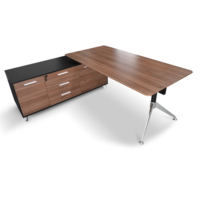 1.95m Executive Office Desk Left Return - Walnut - Black-Office Desks-Calibre-Prime Furniture