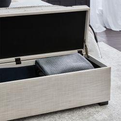 Soho Storage Bench Ottoman - Off White Linen-Ottoman-Cafe Lighting & Living-Prime Furniture