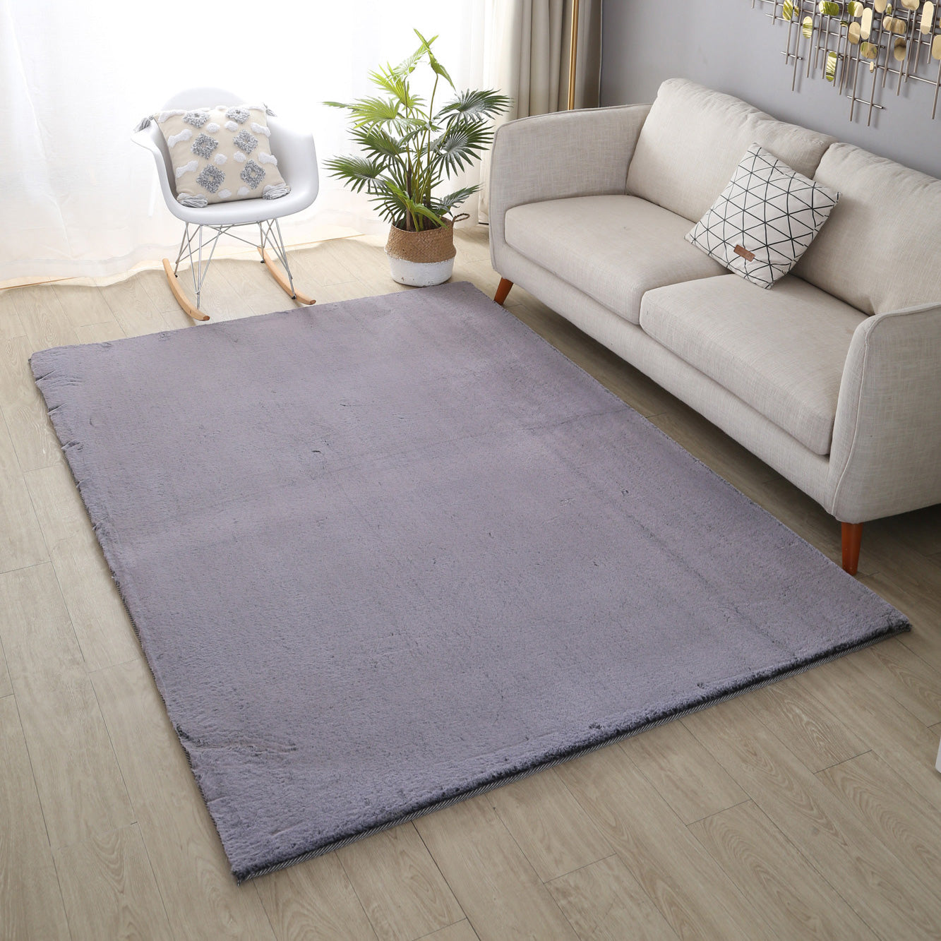 Plush Faux Fur Grey Rug-Rug-The Rug Co-160x230-Prime Furniture