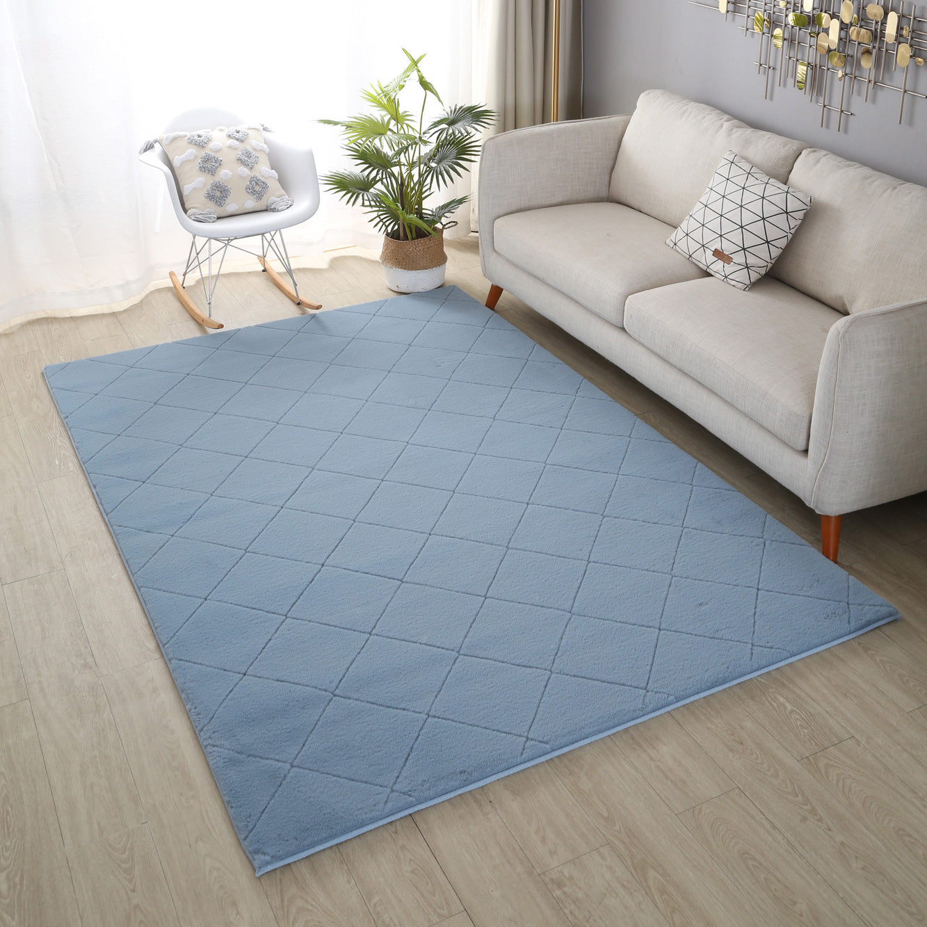 Plush Faux Fur Blue Diamond Rug-Rug-The Rug Co-160x230-Prime Furniture