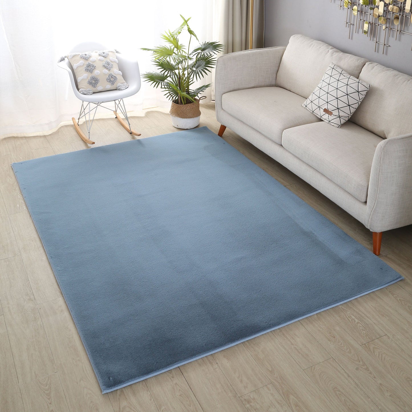 Plush Faux Fur Blue Rug-Rug-The Rug Co-160x230-Prime Furniture