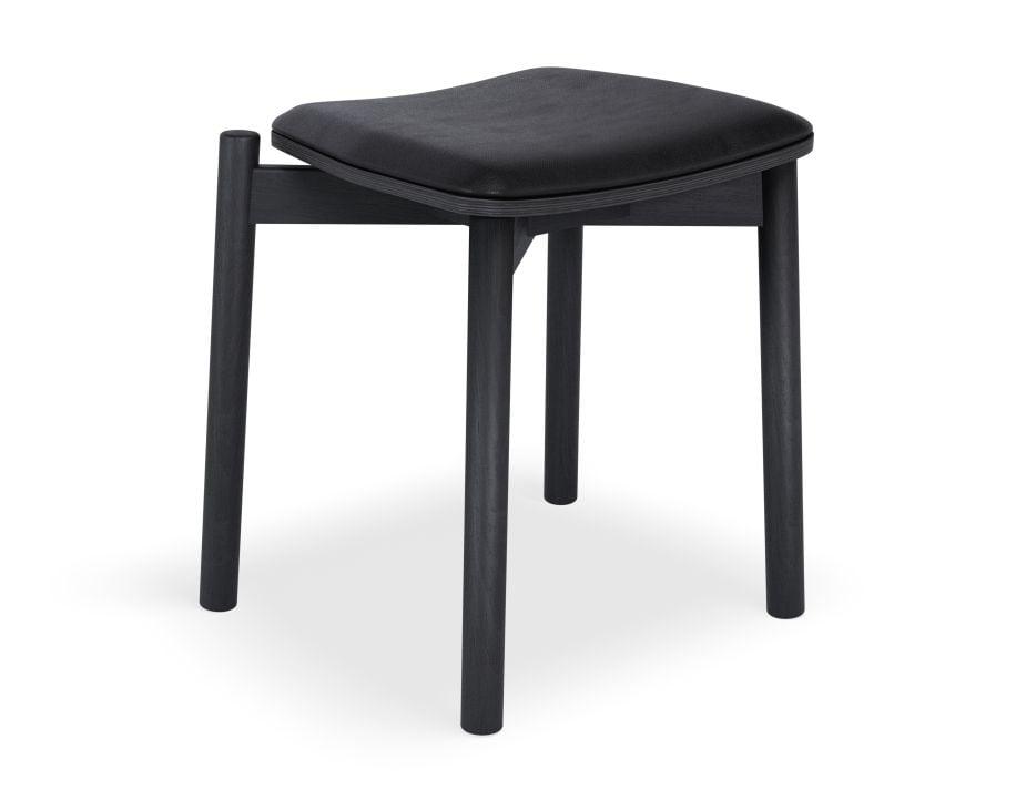 Andi Low Stool - Black Ash with Pad - 45cm - Vintage Grey Vegan Leather Seat Pad-Level-Prime Furniture