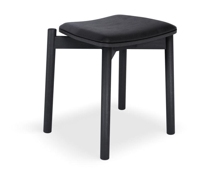 Andi Low Stool - Black Ash with Pad - 45cm - Vintage Tan Vegan Leather Seat Pad-Level-Prime Furniture