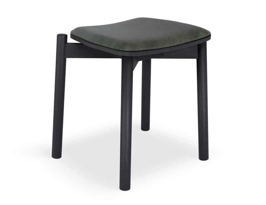 Andi Low Stool - Black Ash with Pad - 45cm - Vintage Grey Vegan Leather Seat Pad-Level-Prime Furniture