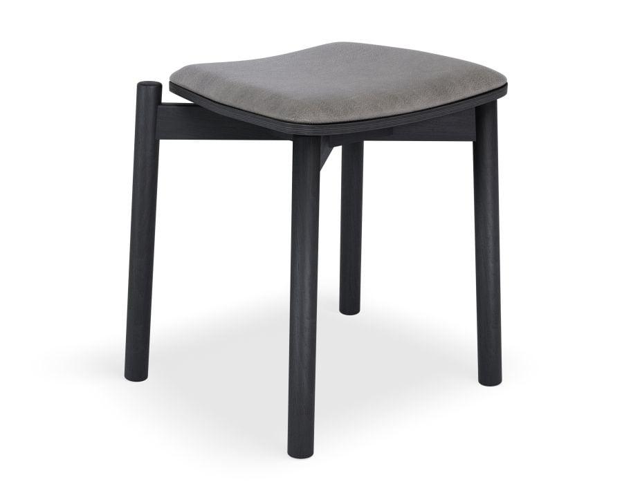 Andi Low Stool - Black Ash with Pad - 45cm - Vintage Grey Vegan Leather Seat Pad-Level-Prime Furniture