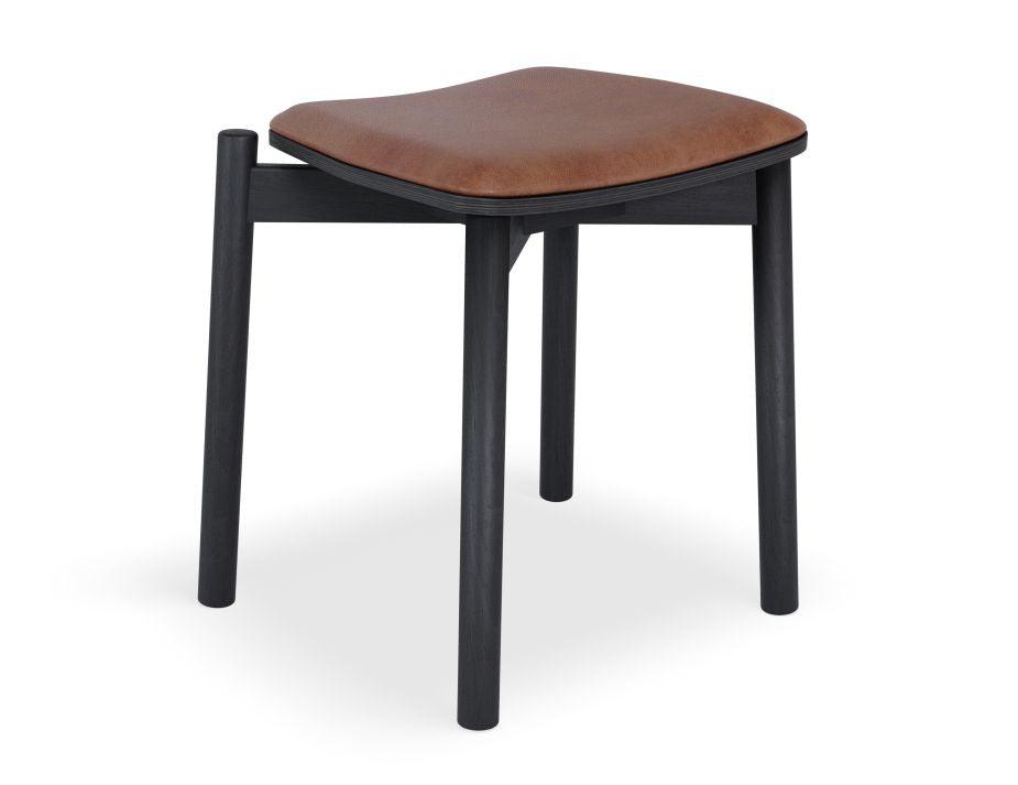 Andi Low Stool - Black Ash with Pad - 45cm - Vintage Grey Vegan Leather Seat Pad-Level-Prime Furniture