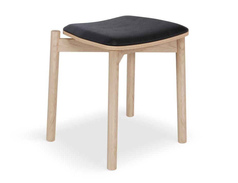 Andi Low Stool - Natural Ash with Pad - 45cm - Light Grey Fabric Seat Pad-Level-Prime Furniture