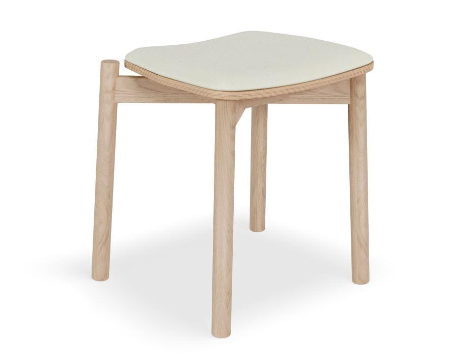 Andi Low Stool - Natural Ash with Pad - 45cm - Light Grey Fabric Seat Pad-Level-Prime Furniture