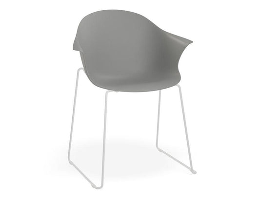 Pebble Armchair Grey with Shell Seat - Sled Base with White Legs-Level-Prime Furniture