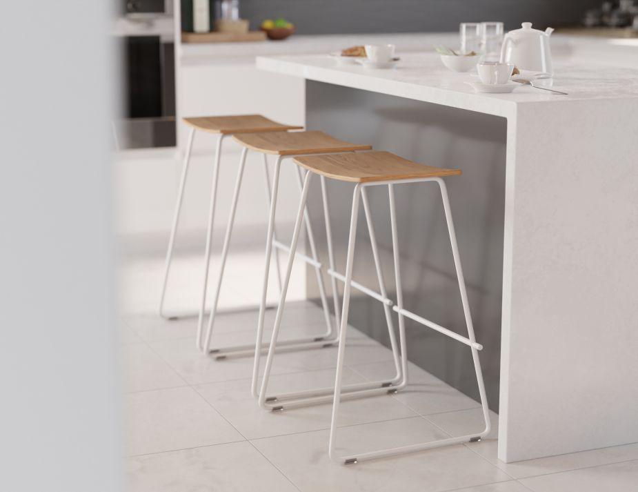 Hudson Stool - White - Natural-Level-Prime Furniture