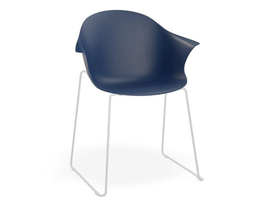 Pebble Armchair Navy Blue with Shell Seat - Sled Base with White Legs-Level-Prime Furniture