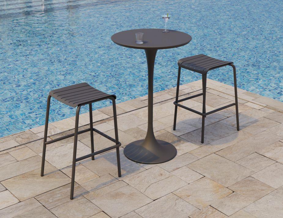 Roku Outdoor Backless Bar Stool in Matt Charcoal-Level-Prime Furniture