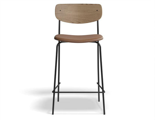 Rylie Stool - Padded Seat with Natural Backrest - 65cm Kitchen Height - Tan Vegan Leather Seat-Level-Prime Furniture