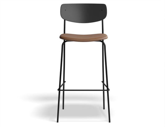 Rylie Stool - Padded Seat with Black Backrest - 75cm Bar Height - Tan Vegan Leather Seat-Level-Prime Furniture