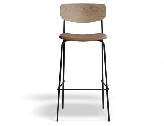 Rylie Stool - Padded Seat with Natural Backrest - 75cm Bar Height - Tan Vegan Leather Seat-Level-Prime Furniture