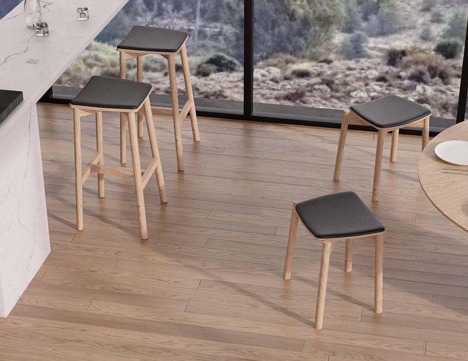 Andi Stool - Natural - Backless with Pad - 75cm Seat Height Charcoal Fabric Seat Pad - B1112155219356182159779 6