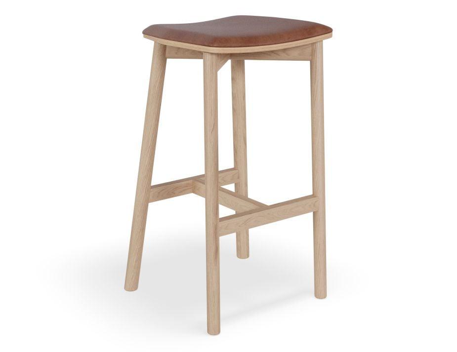 Andi Stool - Natural - Backless with Pad - 75cm Seat Height Charcoal Fabric Seat Pad - B1112155219356182159779 2