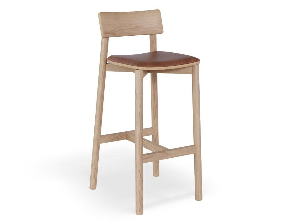 Andi Stool - Natural with Pad - 66cm Seat Height Light Grey Fabric Seat Pad - B1112182009356182160133 2