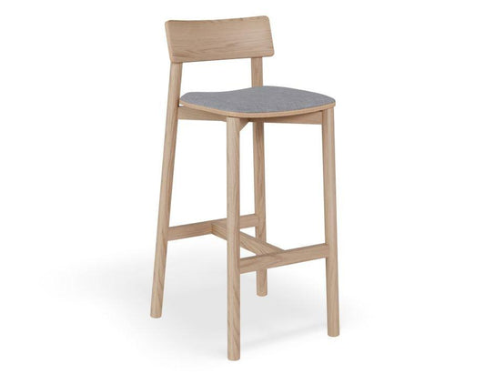 Andi Stool - Natural with Pad - 66cm Seat Height Light Grey Fabric Seat Pad - B1112182009356182160133 1