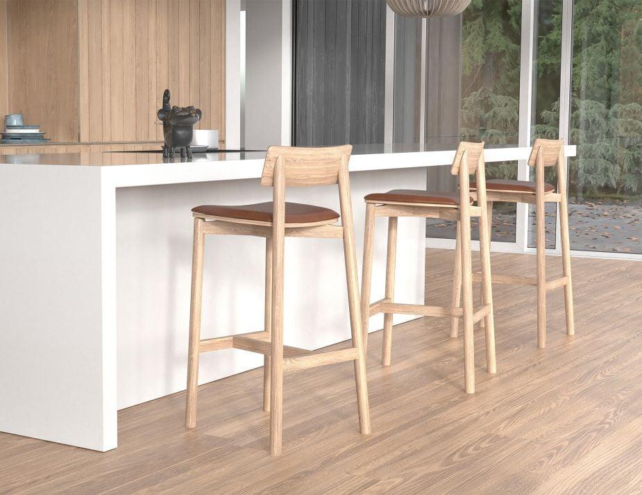 Andi Stool - Natural with Pad - 75cm Seat Height White Vegan Leather Seat Pad - B1112177009356182171498 3