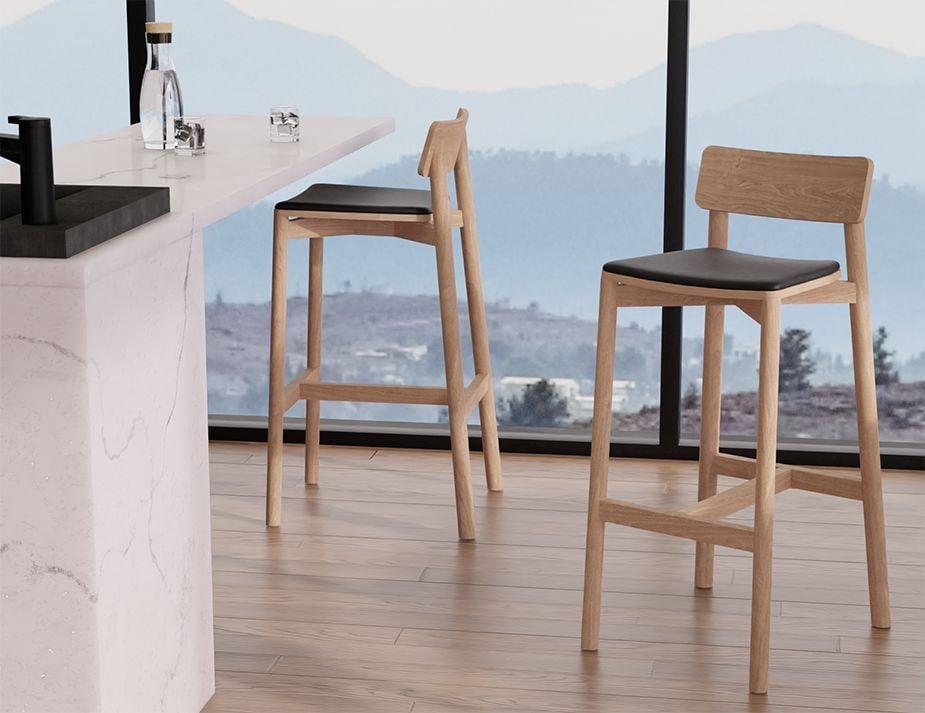 Andi Stool - Natural with Pad - 75cm Seat Height White Vegan Leather Seat Pad - B1112177009356182171498 6