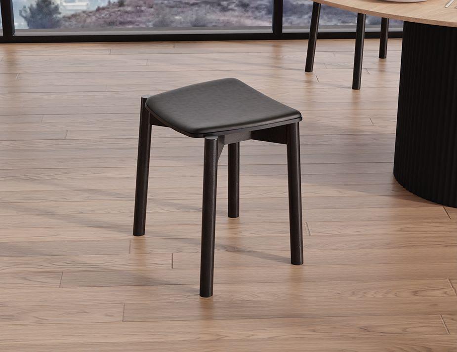 Andi Low Stool - Black Ash with Pad - 45cm - Light Grey Fabric Seat Pad-Level-Prime Furniture