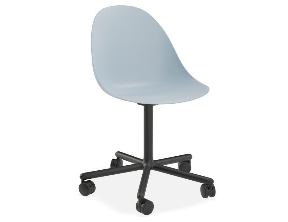 Pebble Chair Pale Blue with Shell Seat - Swivel Base w Castors - Black-Level-Prime Furniture