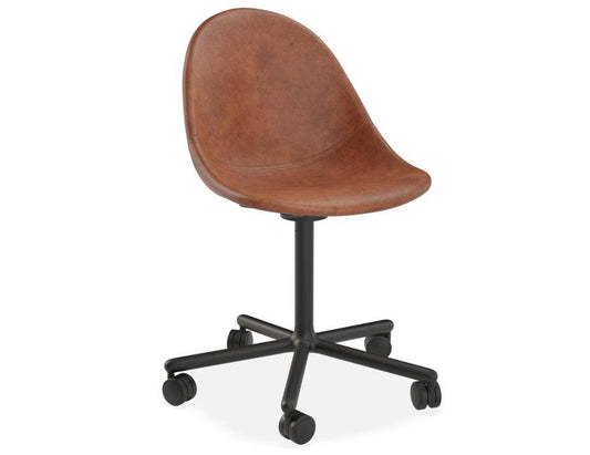 Pebble Chair Tan Upholstered Vintage Seat - Swivel Base w Castors - Black-Level-Prime Furniture