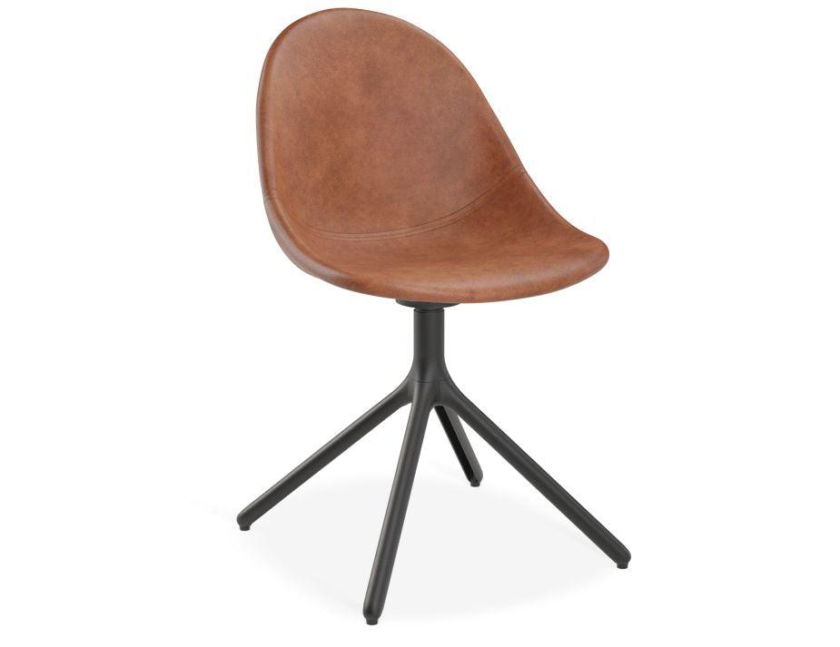 Pebble Chair Tan Upholstered Vintage Seat - Pyramid Fixed Base with Castors - Black-Level-Prime Furniture