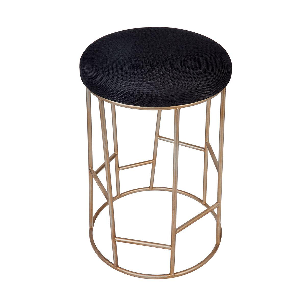 Cafe Lighting & Living Aiden Gold Steel Kitchen Stool - Black Linen - Stool322029320294115244 1