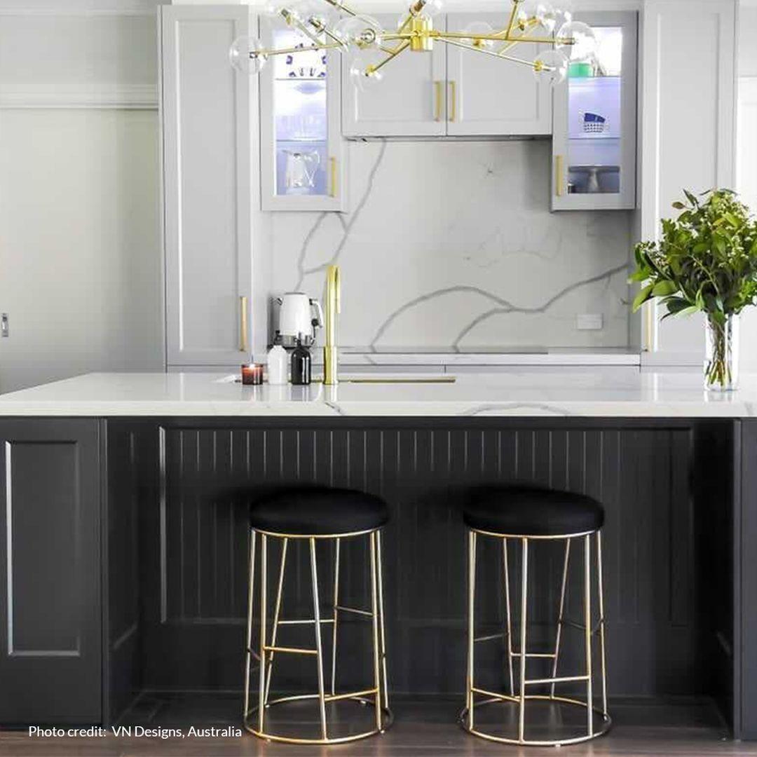 Cafe Lighting & Living Aiden Gold Steel Kitchen Stool - Black Linen - Stool322029320294115244 5