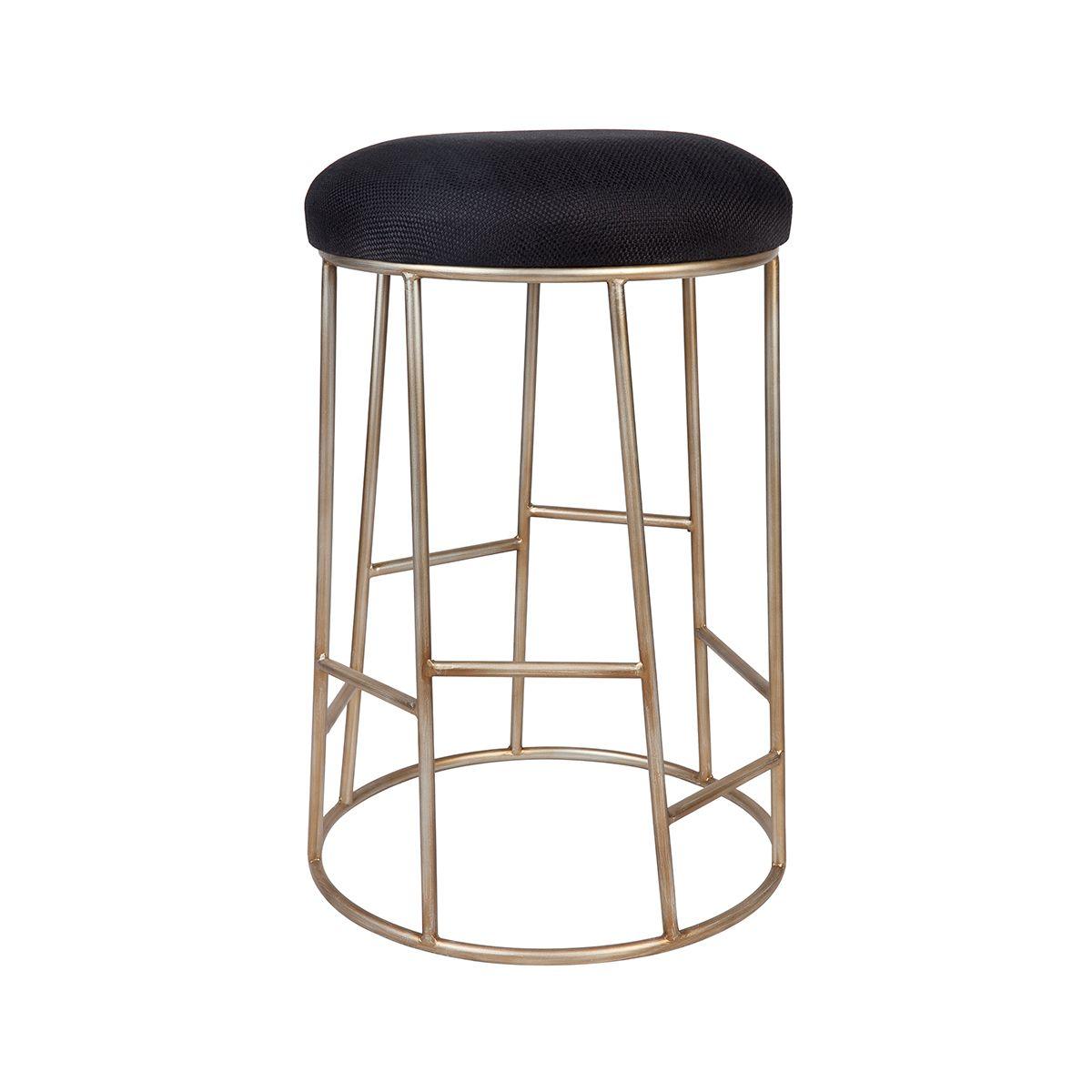 Cafe Lighting & Living Aiden Gold Steel Kitchen Stool - Black Linen - Stool322029320294115244 4