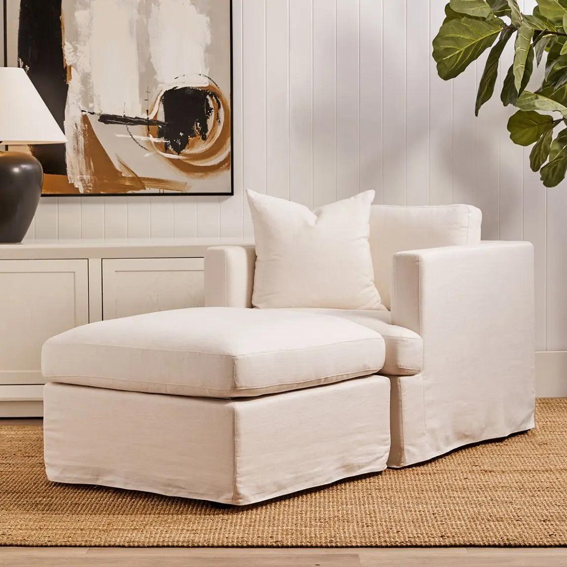 Cafe Lighting & Living Birkshire Slip Cover Ottoman - White Linen - Ottoman323689320294116739 2