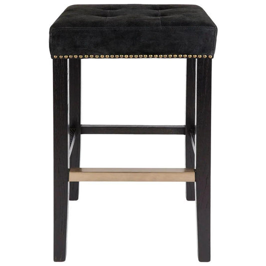 Cafe Lighting & Living Canyon Black Oak Bar Stool - Black Suede - Stool321529320294111789 1