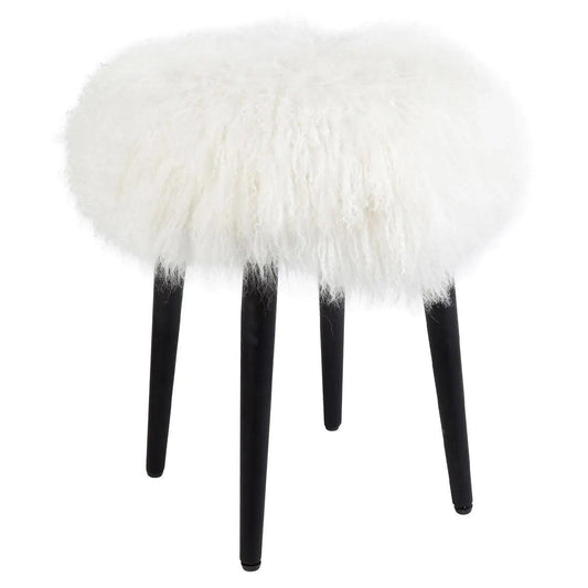 Cafe Lighting & Living Dixie Stool - White Mongolian Fur-Stool-Cafe Lighting & Living-Prime Furniture