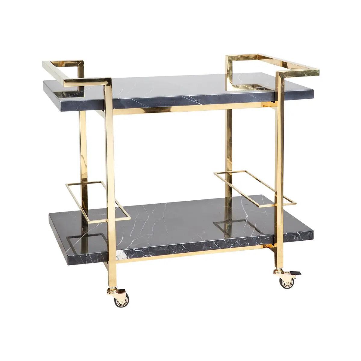 Cafe Lighting & Living Franklin Black Marble Drinks Trolley - Gold - Trolley311739320294096758 2