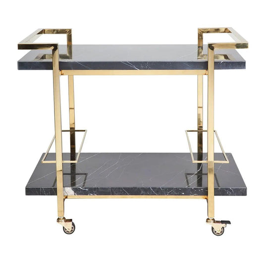 Cafe Lighting & Living Franklin Black Marble Drinks Trolley - Gold - Trolley311739320294096758 1