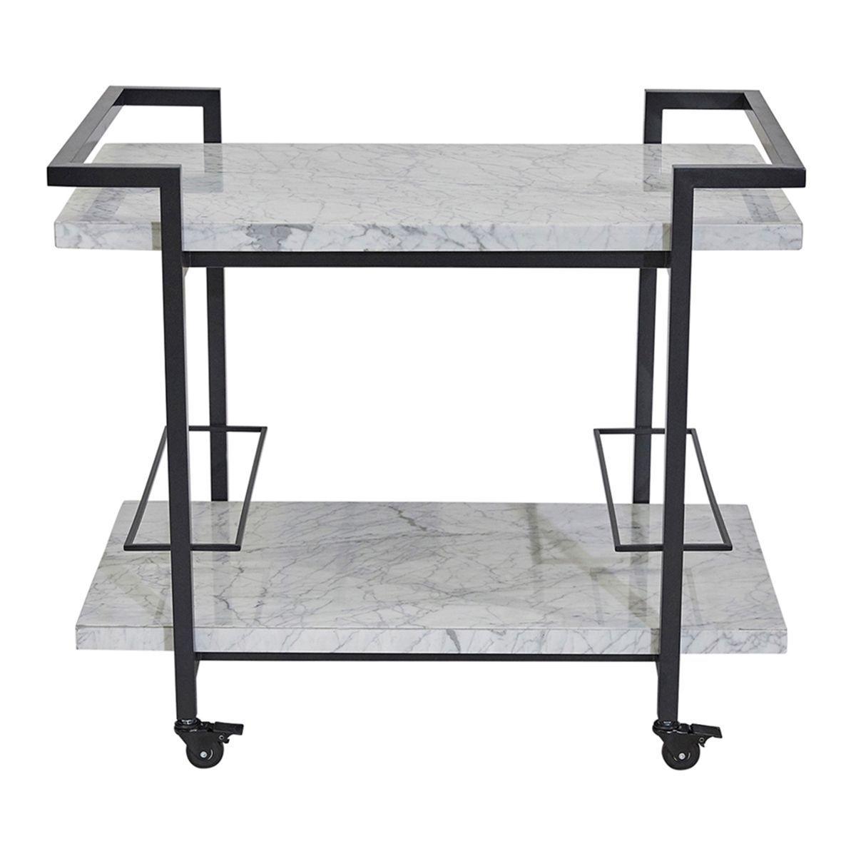 Cafe Lighting & Living Franklin White Marble Drinks Trolley - Black-Trolley-Cafe Lighting & Living-Prime Furniture