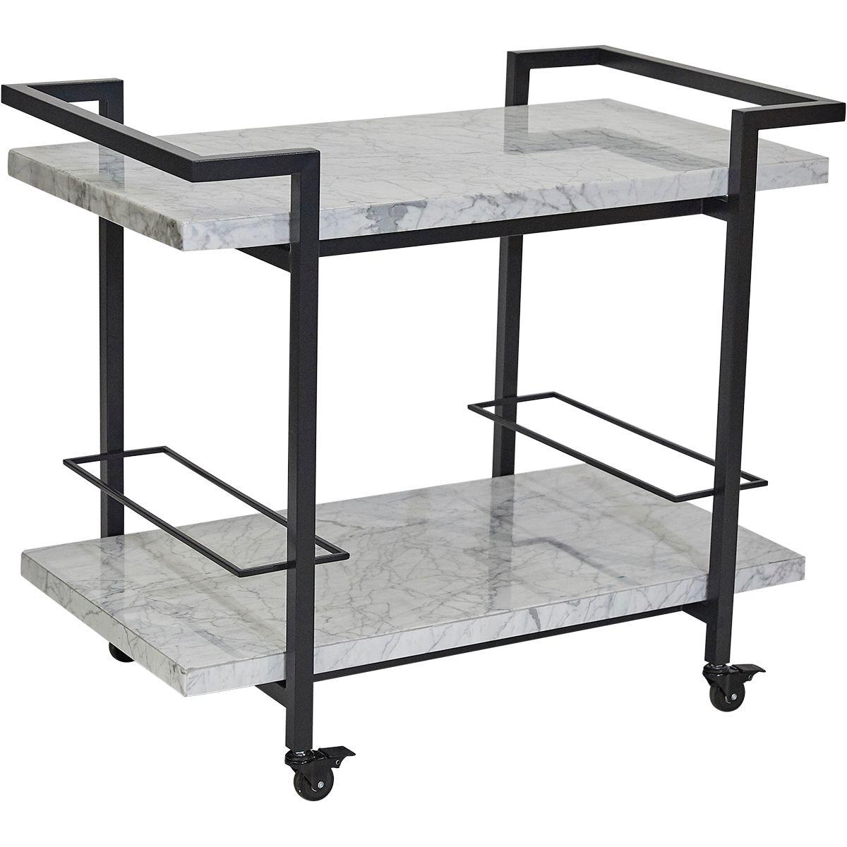 Cafe Lighting & Living Franklin White Marble Drinks Trolley - Black-Trolley-Cafe Lighting & Living-Prime Furniture