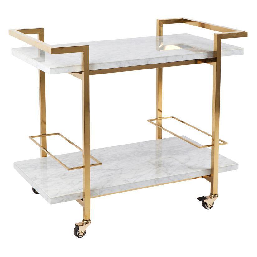 Cafe Lighting & Living Franklin White Marble Drinks Trolley - Gold-Trolley-Cafe Lighting & Living-Prime Furniture