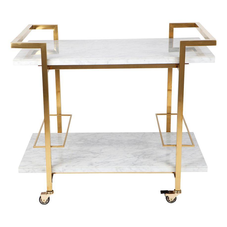 Cafe Lighting & Living Franklin White Marble Drinks Trolley - Gold-Trolley-Cafe Lighting & Living-Prime Furniture