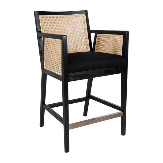 Cafe Lighting & Living Kane Black Rattan Kitchen Stool Black Linen - Bar stool327579320294125274 1