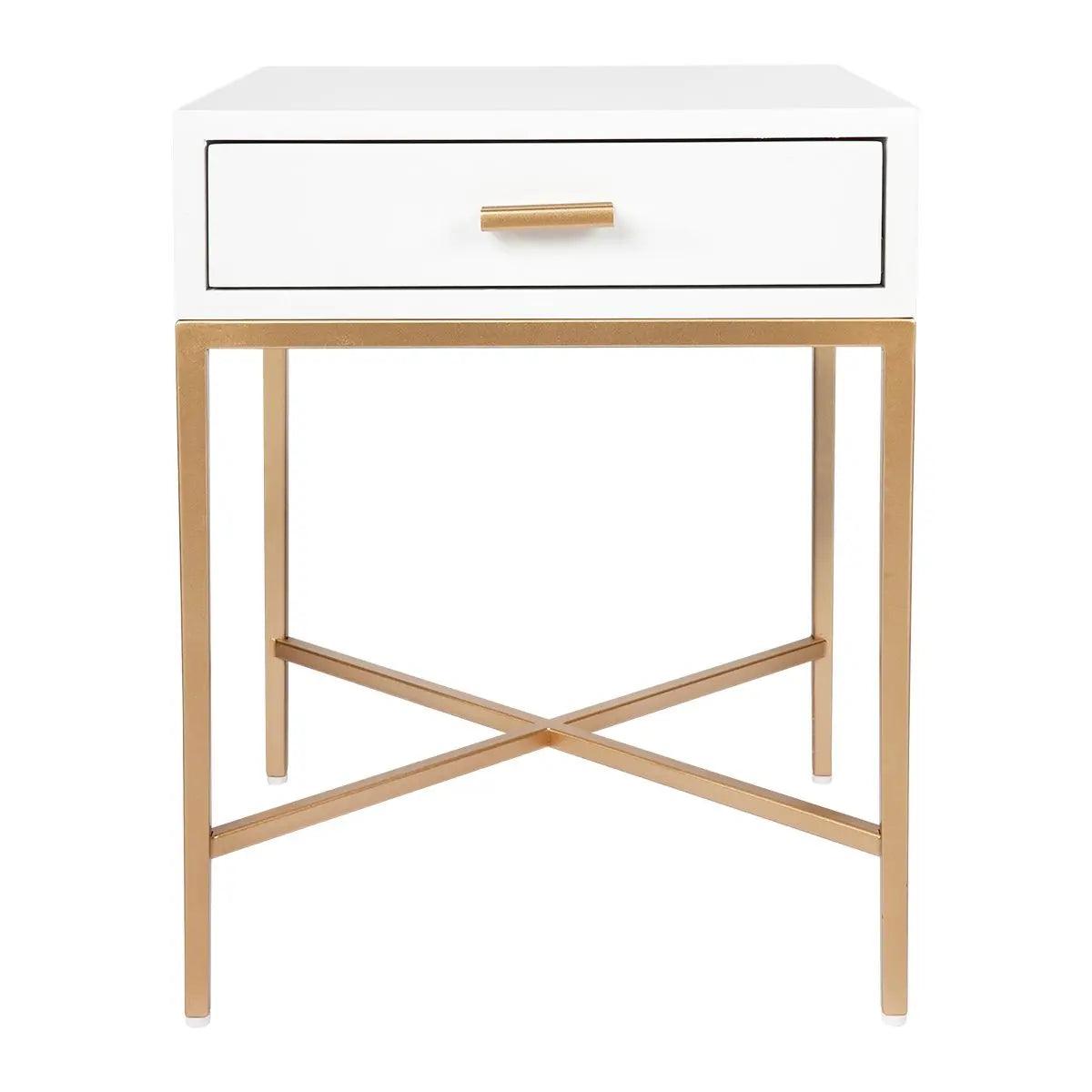 Cafe Lighting & Living Nessa White Bedside Table - Gold 32444 - Bedside table324449320294122846 1