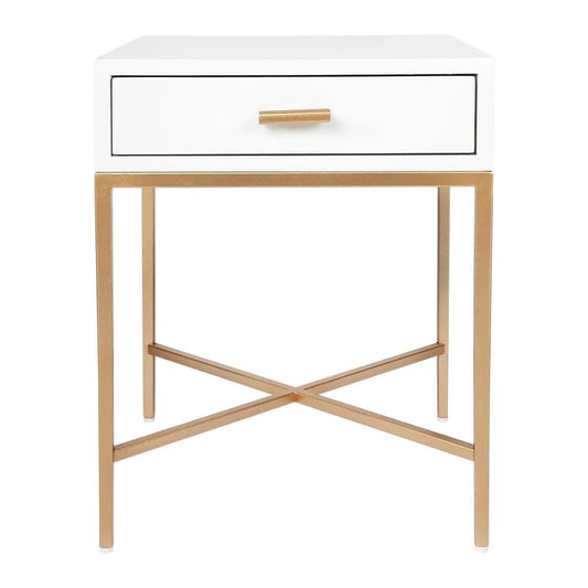 Cafe Lighting & Living Nessa White Bedside Table - Gold 32444 - Bedside table324449320294122846 1