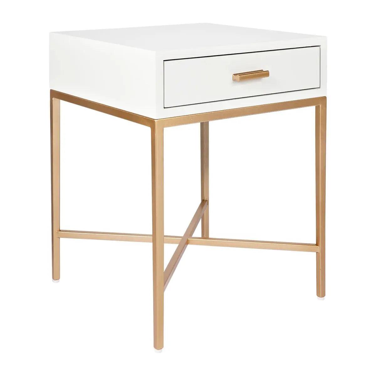 Cafe Lighting & Living Nessa White Bedside Table - Gold 32444 - Bedside table324449320294122846 2