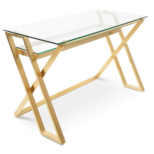 Calibre 120cm Glass Home Office Desk - Brushed Gold Base OF2589-BS - Office DesksOF2589-BS 1