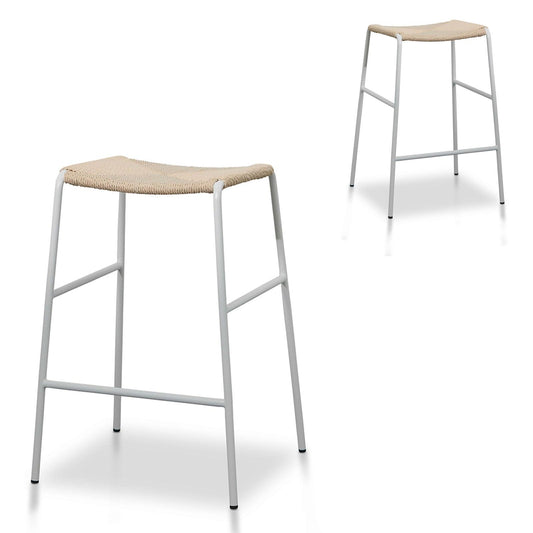 Calibre 65cm Rattan Barstool - Natural with White Frame (Set of 2) - Bar stoolBS8345-NHx2 1