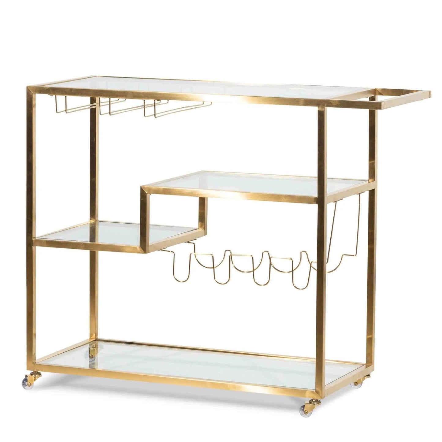 Calibre Glass Bar Cart - Brushed Gold Base BR6223-BS - TrolllyBR6223-BS 1