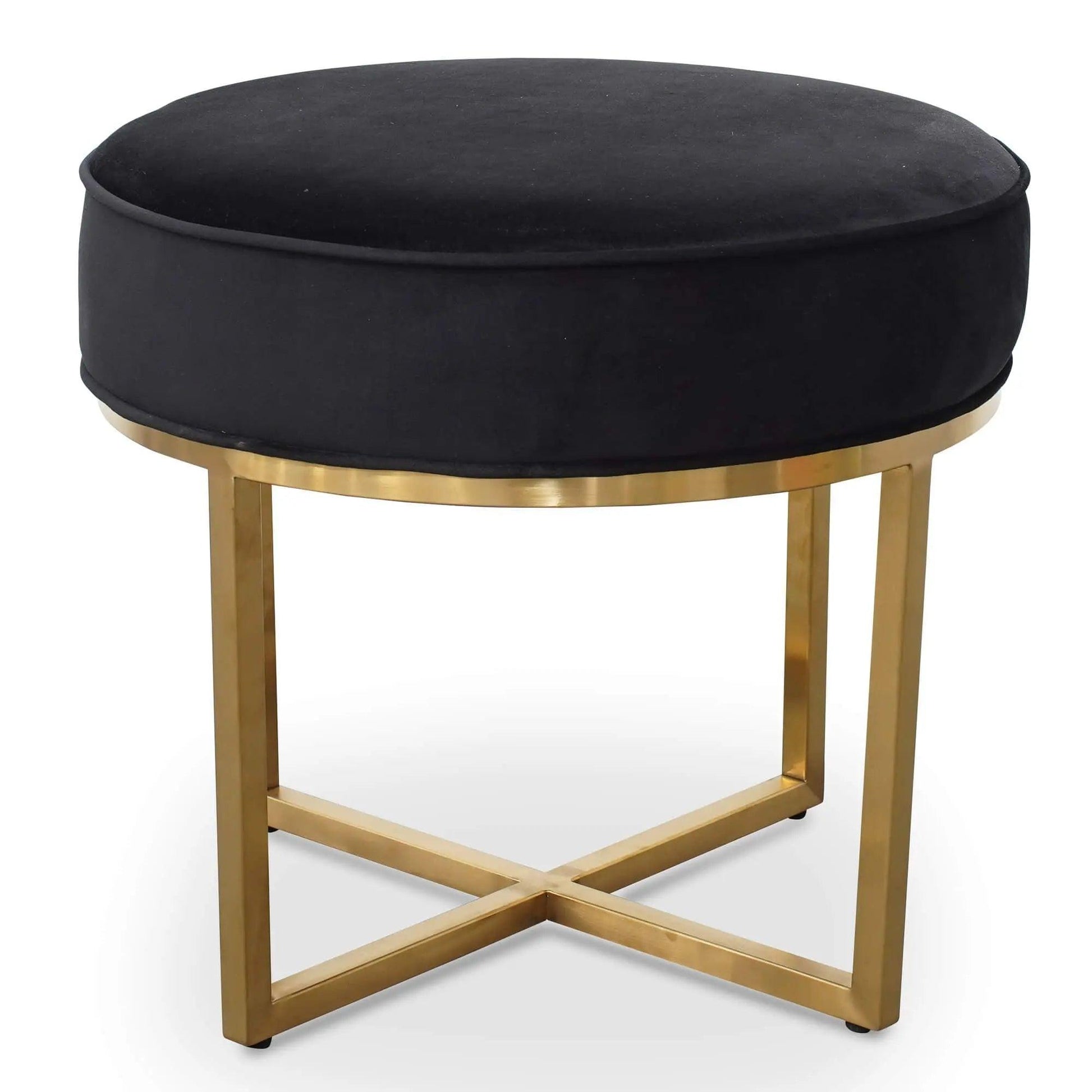 Calibre Steel Frame Ottoman In Black Velvet Seat - Brushed Gold Base - OttomonLC2617-BS 5